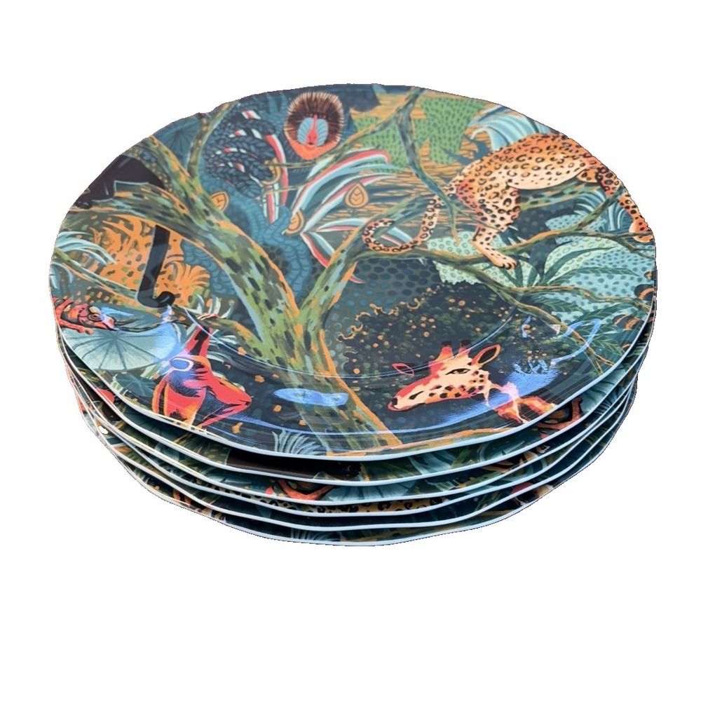 OPALHOUSE Melamine Dinner Plates ‎ Jungle Print Jungalow 11" Set of 4 New